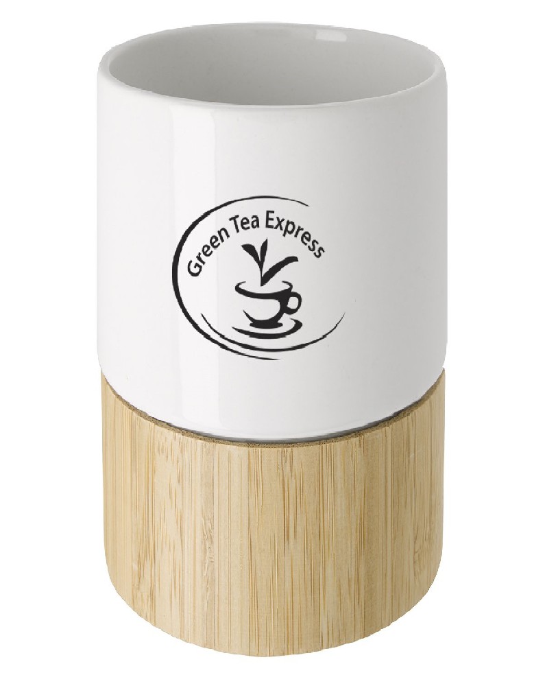 Ceramic mug with bamboo base