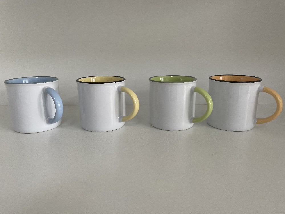Sublimation light color in+color rim ceramic enamel mug