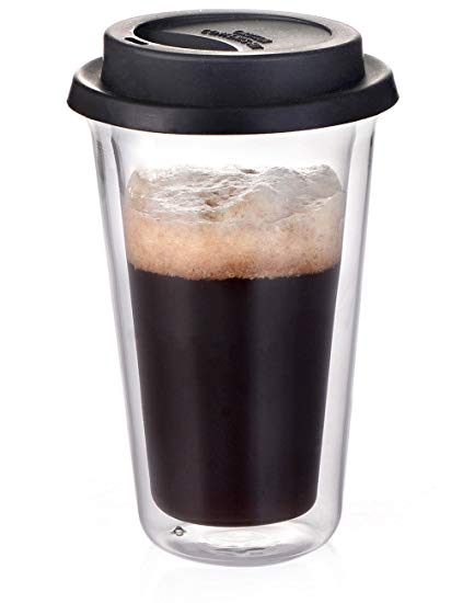 borosilicate double wall travel mug with silicon lid